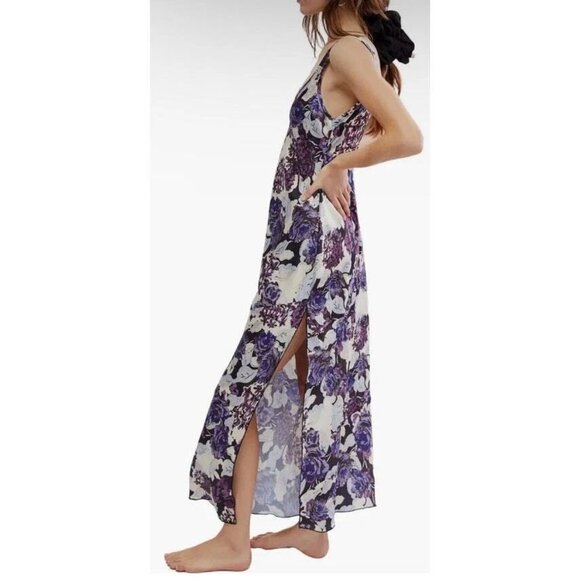 NWOT Free People Worth the Wait Floral Maxi Dress Dark Night XL Satin Slip - Picture 2 of 15